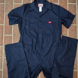 Dickies Coveralls Mens L RG Navy Blue Short Sleeve Workwear Mechanic